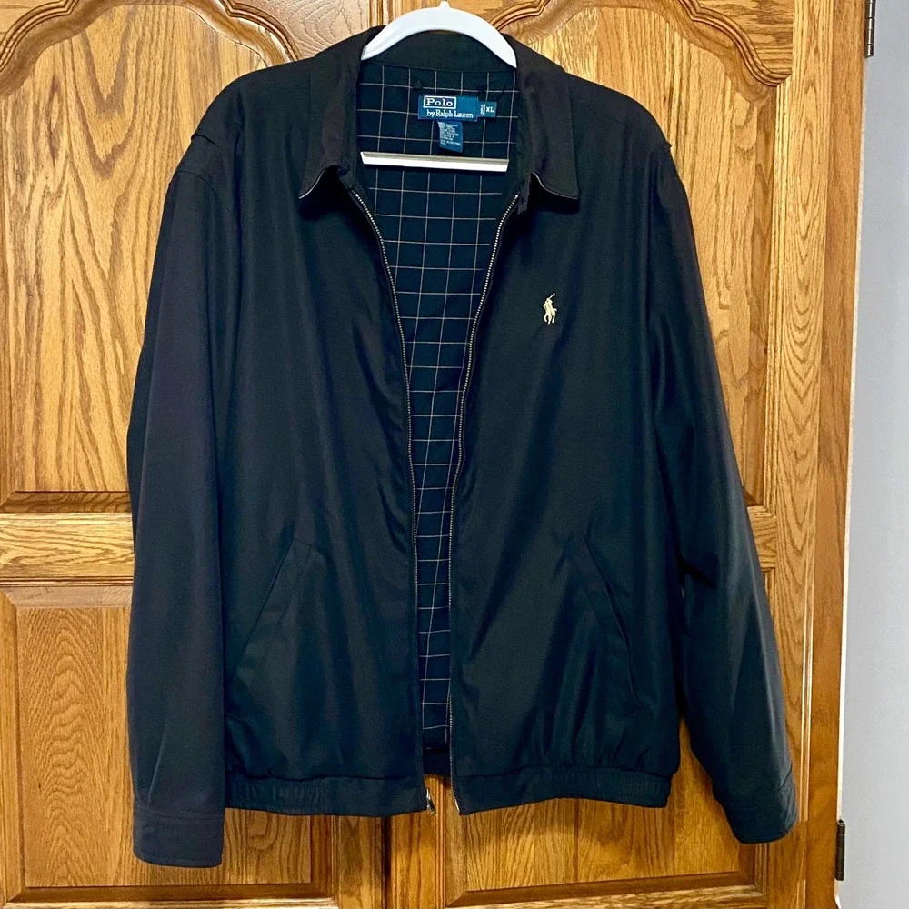 Vtg Polo Ralph Lauren Bi Swing Harrington Jacket Mens XL Black Windowpane Lined